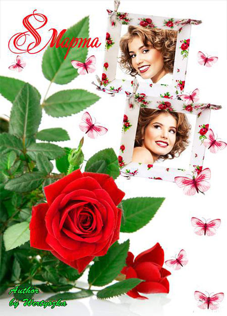 Рамка для фото  - Красные розы на 8 марта  