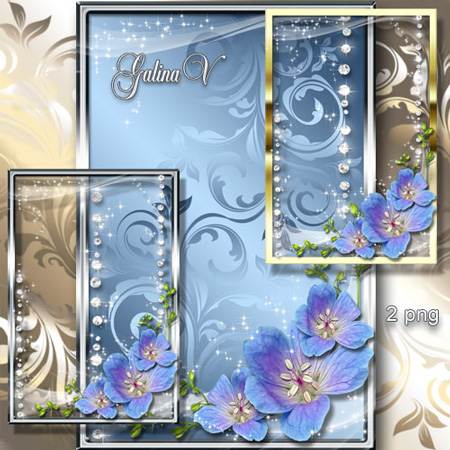 Рамка для фото  - Голубые цветы в сиянии бриллиантов