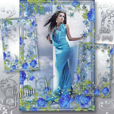 Рамка для фото  - Голубые розы