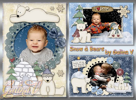 Рамка для фото  - Снег и медведи  