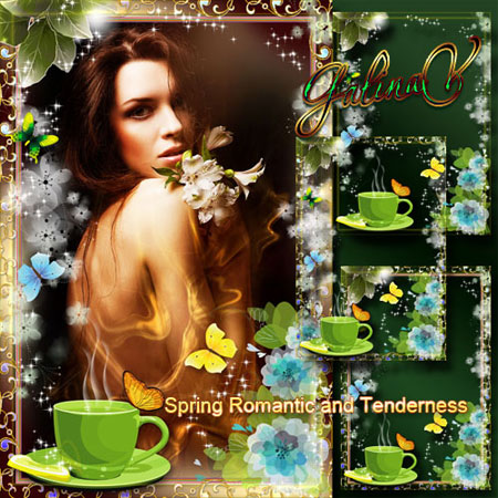 Рамка для фото - Весенняя романтика с бабочками и зелёным чаем