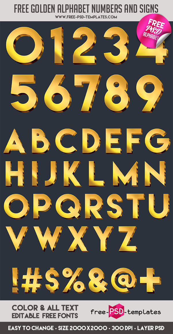 PSD исходник - Золотой алфавит