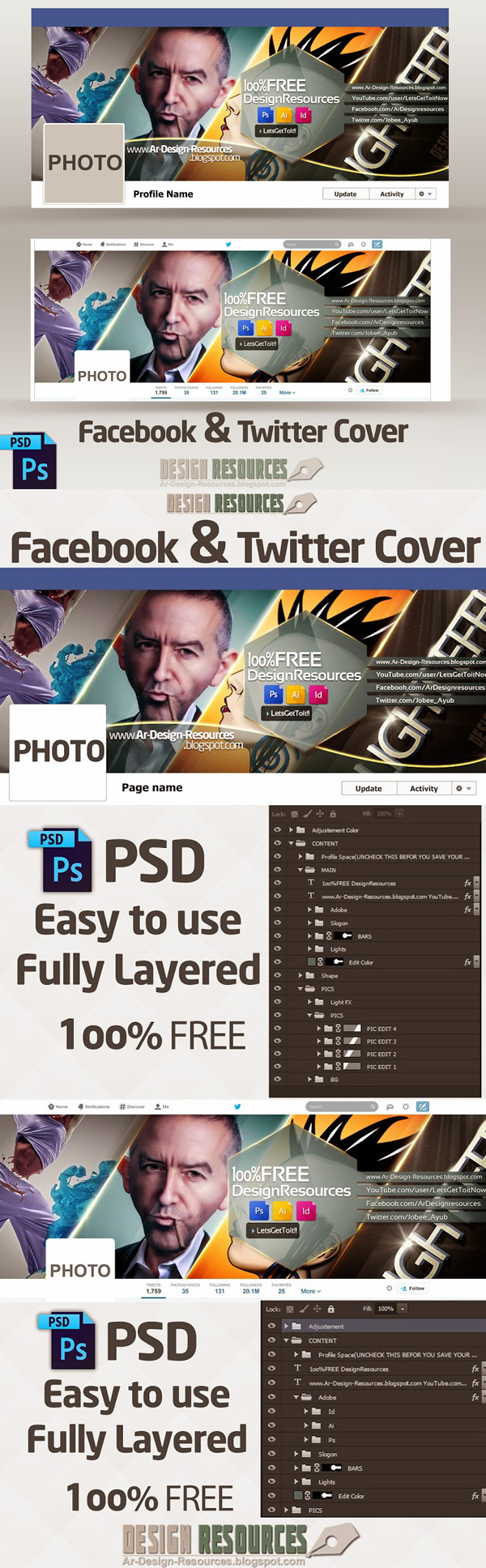 PSD исходник - Фейсбук и Твиттер