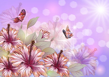 PSD исходник - Бабочки в цветах