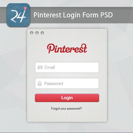 PSD исходник - Авторизация Pinterest