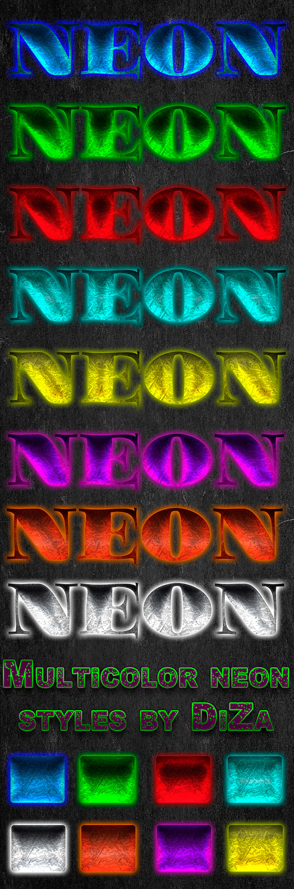 Стили для фотошоп - Разноцветный Неон