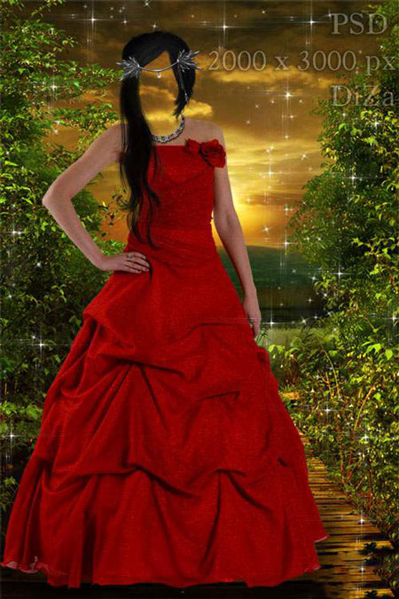Шаблон для фото - Брюнетка в красном платье