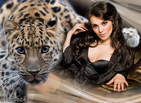 Шаблон для фото - Девушка с леопардом  
