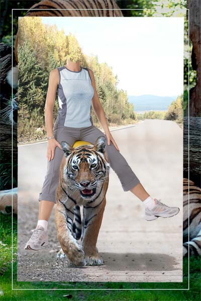 Шаблон для фото - Верхом на тигре