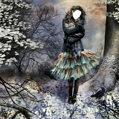 Шаблон для фото - Девушка в зимнем лесу