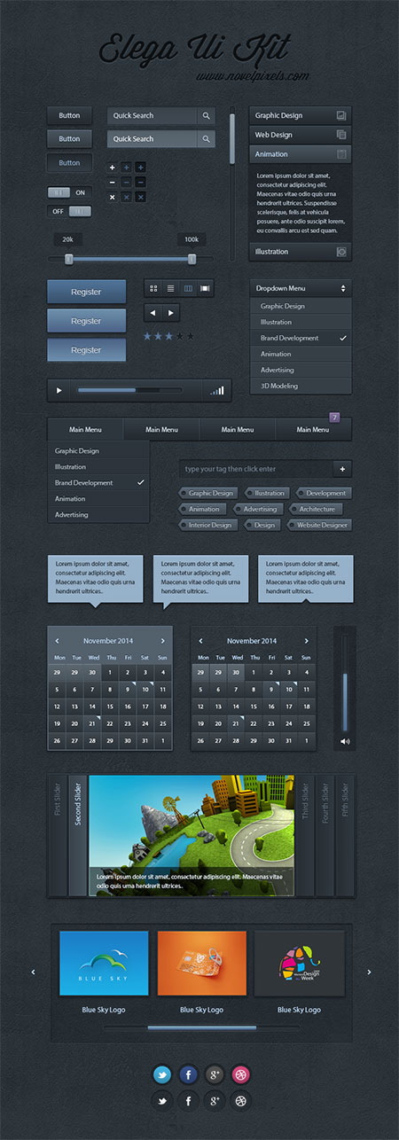 Web-дизайн - Веб-Элементы Dark UI Kit