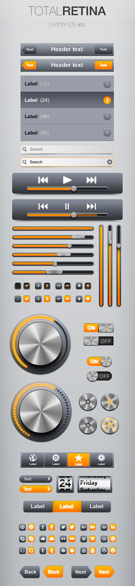 Web-дизайн - Веб-элементы Retina UI Orange