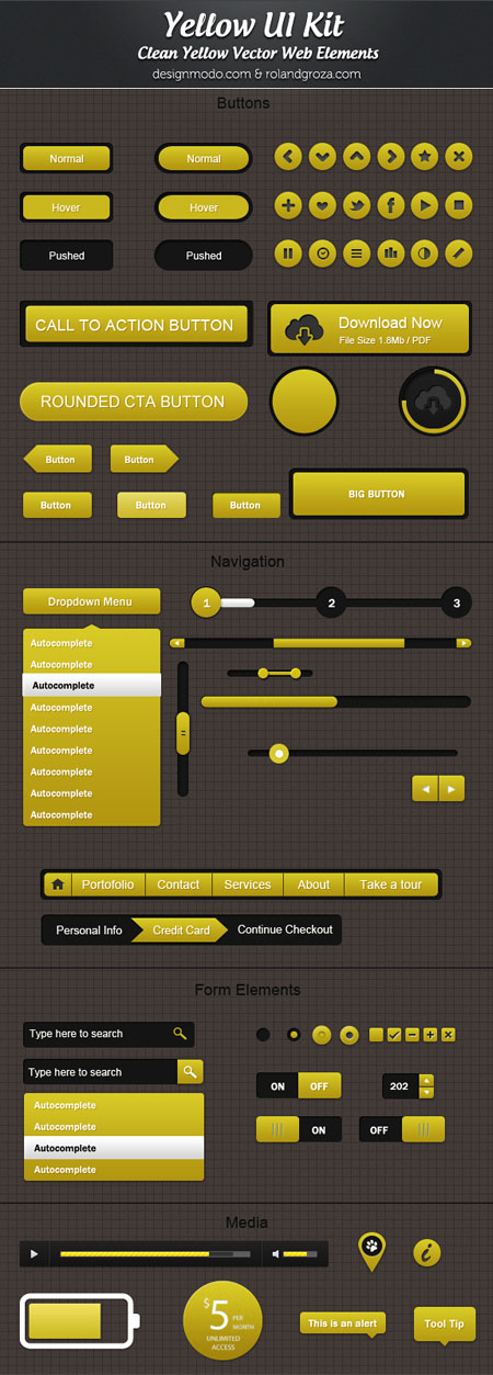 Web-дизайн - Веб-элементы Yellow UI Kit