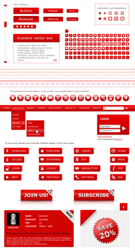 Web-дизайн -  Веб-элементы Web UI Set Red     