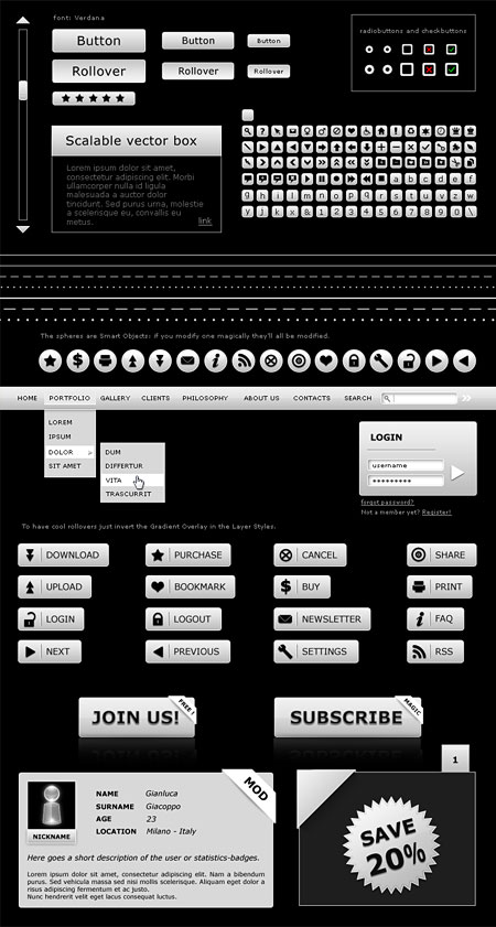 Web-дизайн -  Веб-элементы Web UI Set Grey  