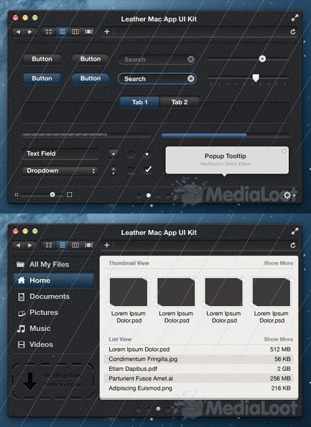 Web-дизайн -  Веб-элементы Leather Mac App UI Kit