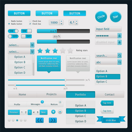 Web-дизайн -  Веб-элементы  Blue (UI Kit)