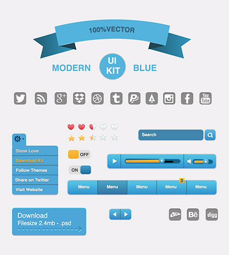 Web-дизайн - Веб-элементы Modern Blue (UI Kit)